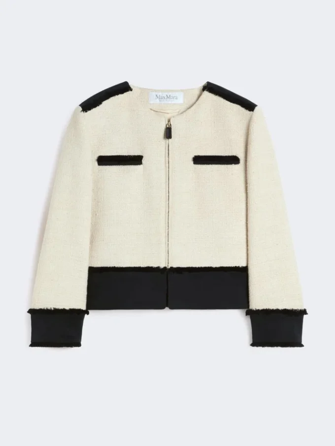 Veste en coton et lin à armure nattée, beige Veste en coton et lin à armure nattée, beige