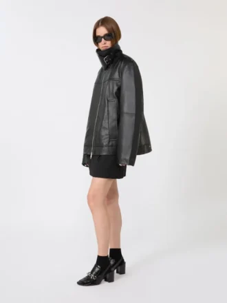 Veste en cuir épaisse oversize, noire