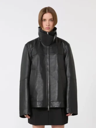 Veste en cuir épaisse oversize, noire