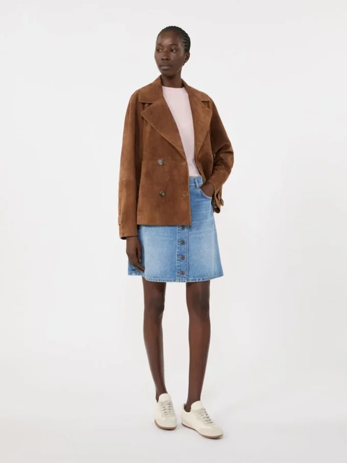 Veste en daim à double boutonnage, couleur tabac Veste en daim à double boutonnage, couleur tabac