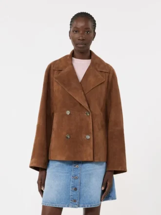 Veste en daim à double boutonnage, couleur tabac