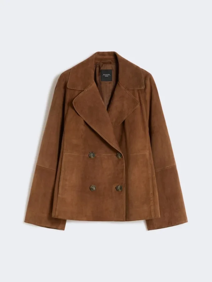 Veste en daim à double boutonnage, couleur tabac Veste en daim à double boutonnage, couleur tabac