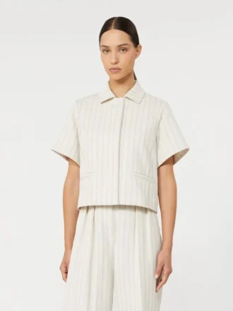 Veste en jersey piqué à fines rayures, blanche