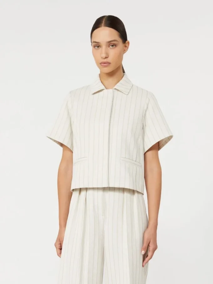 Veste en jersey piqué à fines rayures, blanche Veste en jersey piqué à fines rayures, blanche