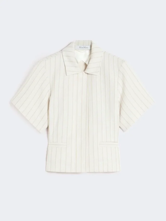 Veste en jersey piqué à fines rayures, blanche Veste en jersey piqué à fines rayures, blanche
