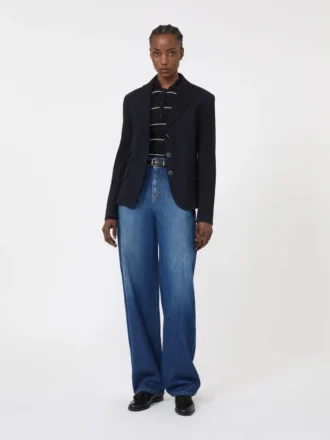 Veste en jersey piqué à simple boutonnage, bleu marine