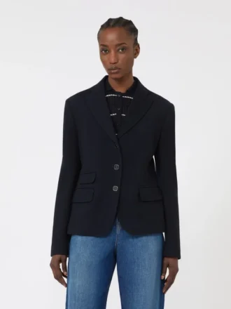 Veste en jersey piqué à simple boutonnage, bleu marine