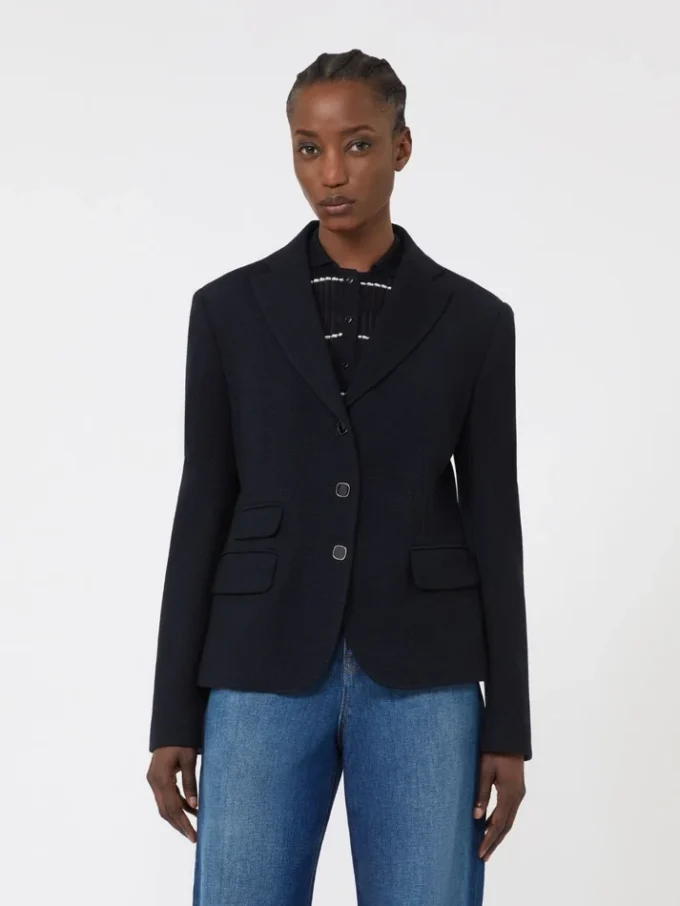 Veste en jersey piqué à simple boutonnage, bleu marine Veste en jersey piqué à simple boutonnage, bleu marine