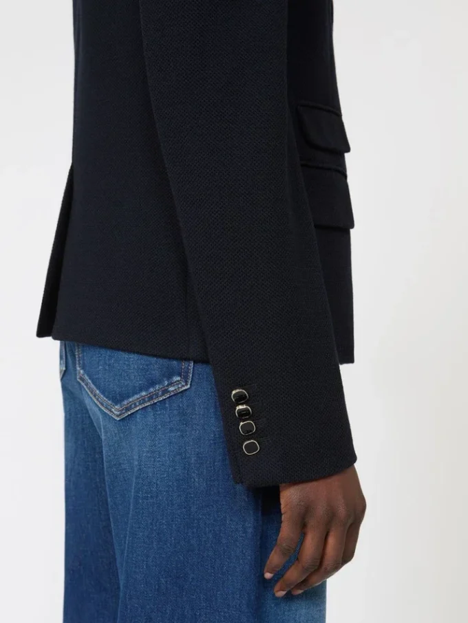 Veste en jersey piqué à simple boutonnage, bleu marine Veste en jersey piqué à simple boutonnage, bleu marine