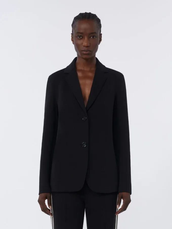Veste en jersey scuba à simple boutonnage, noire Veste en jersey scuba à simple boutonnage, noire