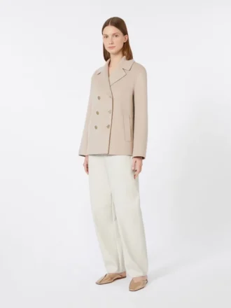 Veste en laine à armure sergée, beige-rose