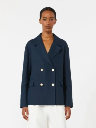 Veste en lin à double boutonnage, bleu nuit