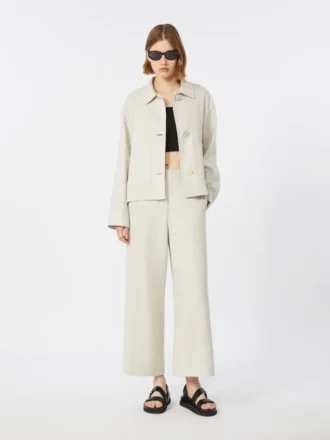 Veste en lin et coton stretch, ivoire