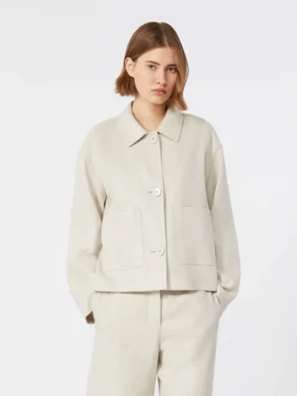 Veste en lin et coton stretch, ivoire