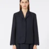 Veste jacquard à fleurs à simple boutonnage, bleu nuit