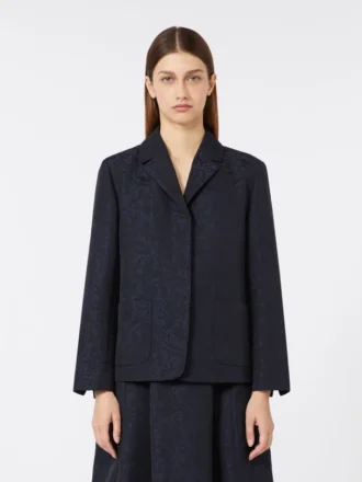 Veste jacquard à fleurs à simple boutonnage, bleu nuit