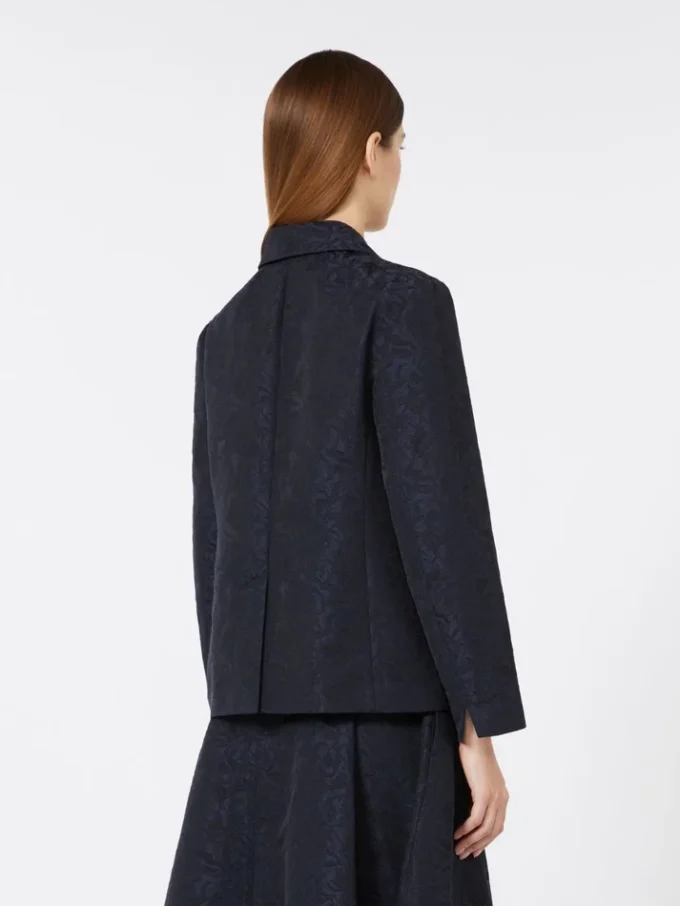 Veste jacquard à fleurs à simple boutonnage, bleu nuit