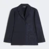 Veste jacquard à fleurs à simple boutonnage, bleu nuit