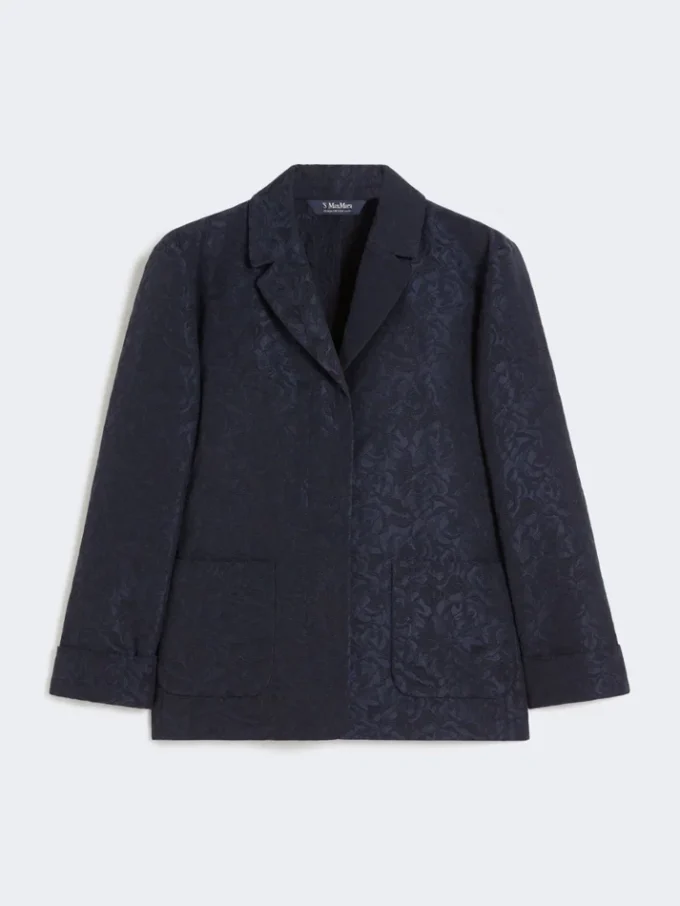 Veste jacquard à fleurs à simple boutonnage, bleu nuit