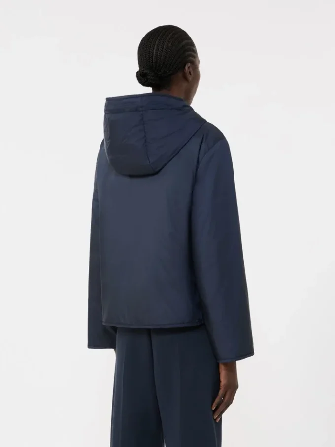 Veste matelassée à capuche en toile déperlante, bleu marine Veste matelassée à capuche en toile déperlante, bleu marine