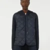 Veste matelassée à capuche en toile déperlante et jersey, bleu marine Veste matelassée à capuche en toile déperlante et jersey, bleu marine