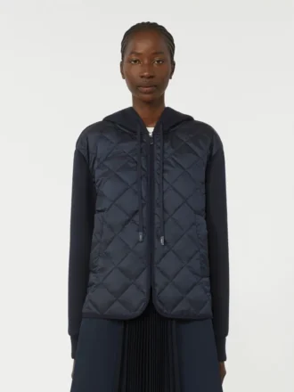 Veste matelassée à capuche en toile déperlante et jersey, bleu marine