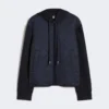 Veste matelassée à capuche en toile déperlante et jersey, bleu marine Veste matelassée à capuche en toile déperlante et jersey, bleu marine