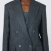 Veste Olimpia en lin à chevrons, gris moyen Veste Olimpia en lin à chevrons, gris moyen