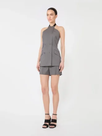 Veste sans manches en gabardine de laine, gris moyen