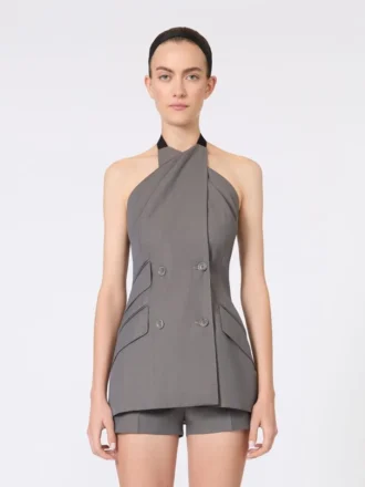 Veste sans manches en gabardine de laine, gris moyen