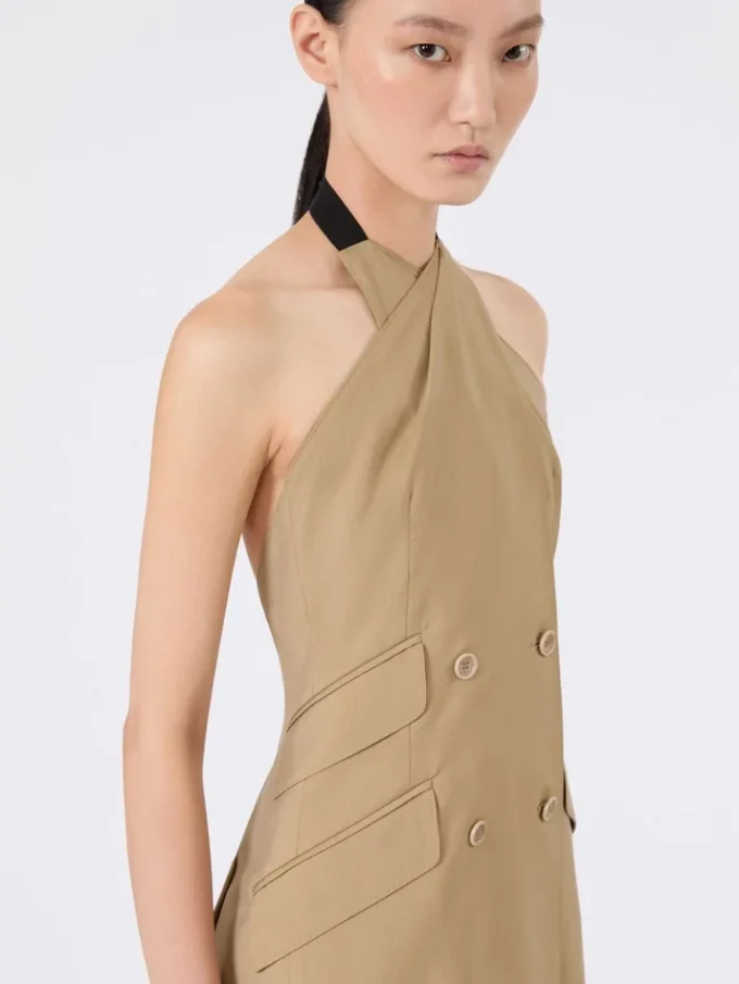 Veste sans manches en popeline de laine et soie, couleur camel Veste sans manches en popeline de laine et soie, couleur camel
